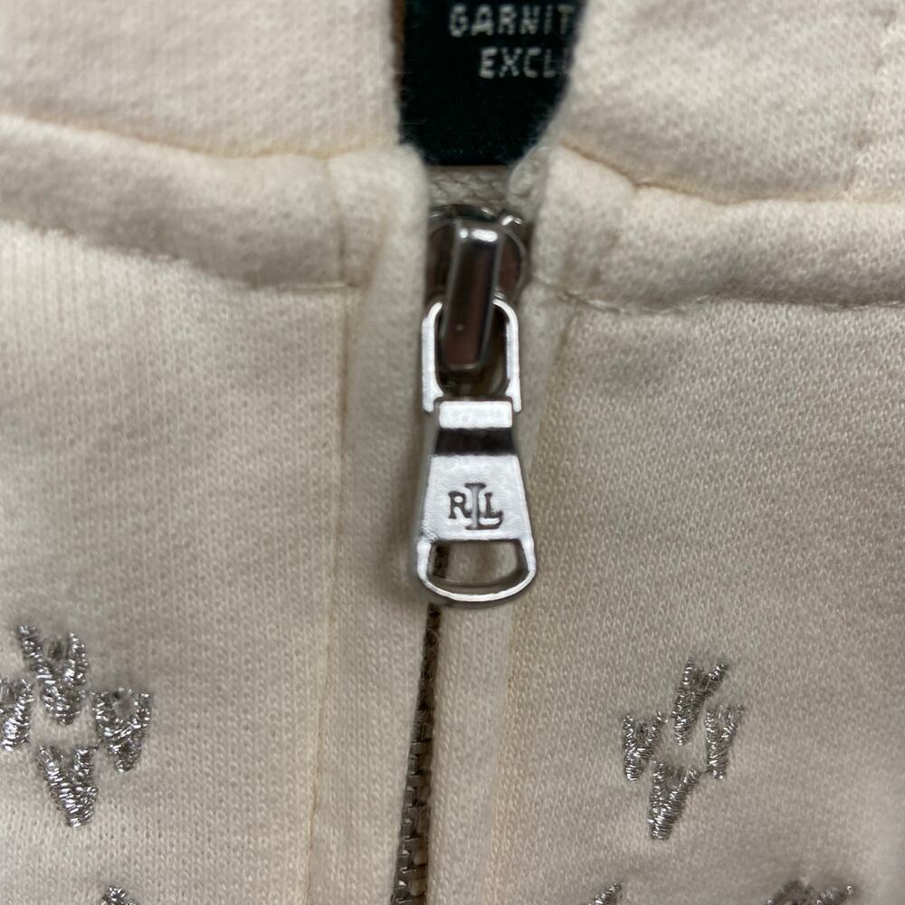 Lauren Ralph Lauren Women's Ivory Snowflake Sparkle Embroidered Hoodie Large - Picture 6 of 10